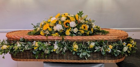 Wicker Casket Spray with Garland – “Dressed Casket” Floral Tribute