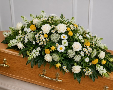 Yellow & White Natural Casket Spray